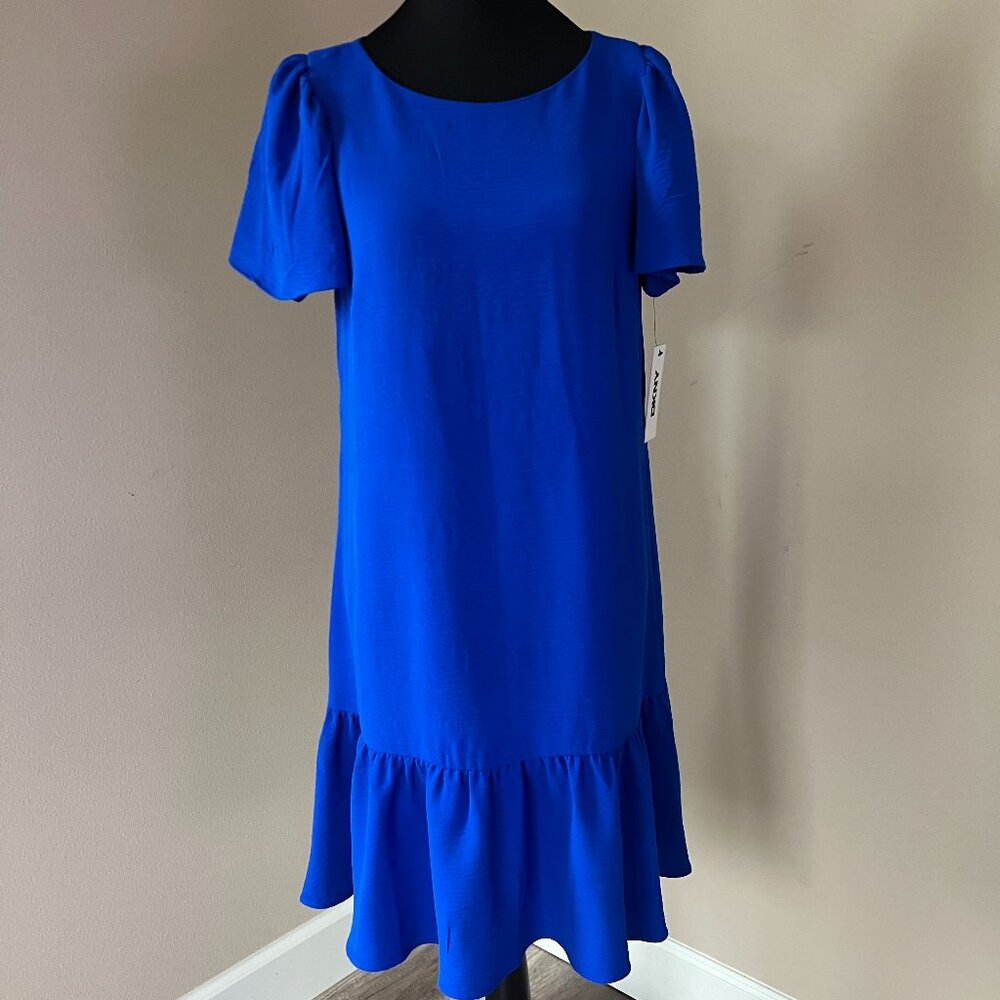 DKNY Flutter Sleeve Flounce Bottom Shift Dress - Cobalt Blue - Size 8